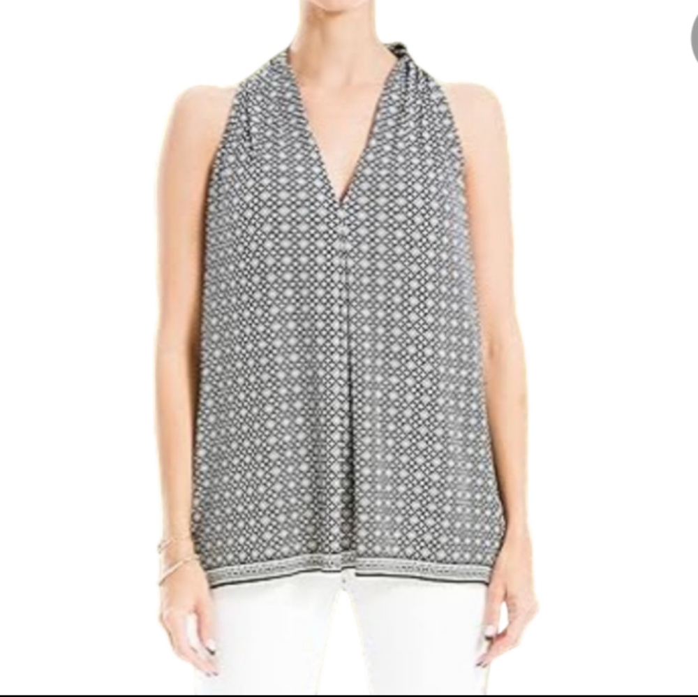 V-Neck Tank Top with Inverted Front Pleats
